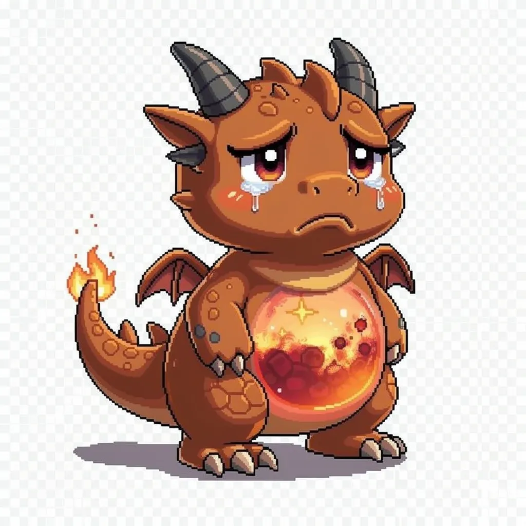 Struggling emberling creature, sad and faded